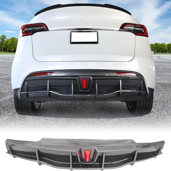 No-Drill Rear Diffuser For Tesla Model Y | PP Material Matte Carbon Fiber Look | Bumper Protector Lip